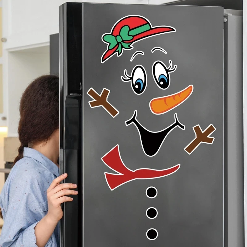 

Christmas Santa Creative Fridge Magnet Magnetic Refrigerator Sticker Christmas Snowman Face Wall Stickers Home Kitchen Decor