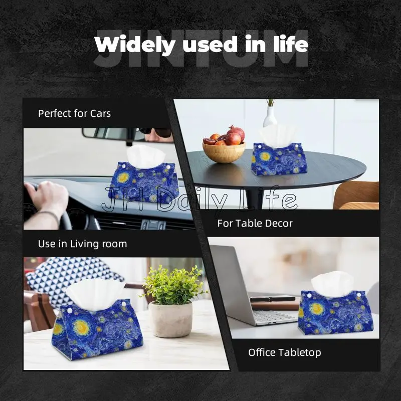 Vincent Van Gogh The Starry Night Tissue Box Cover Leather Tissue Box Holder Personalized Tissue Holders for Home Office Car 6