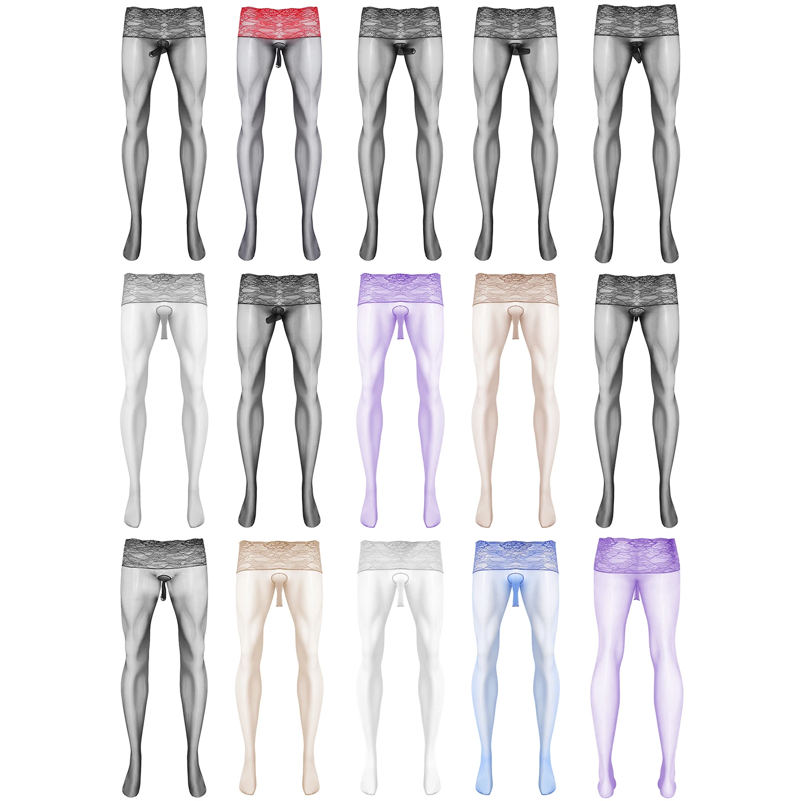 Men Sexy Ultra-thin See Through Pantyhose Bodystcokings Sissy Gay Floral Lace Footed Glossy Leggings Tights Lingerie Nightwear