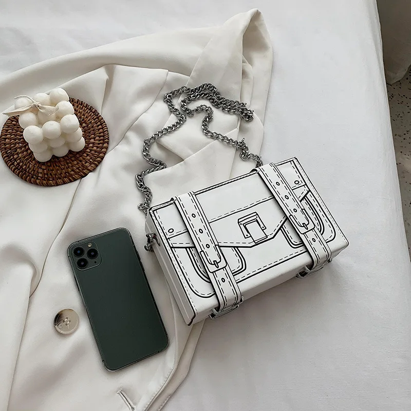 Personality Fashion Crossbody Bags for Women High Quality Leather Comic Box Square Bag Trend Unique Ins Small Shoulder Bag Woman