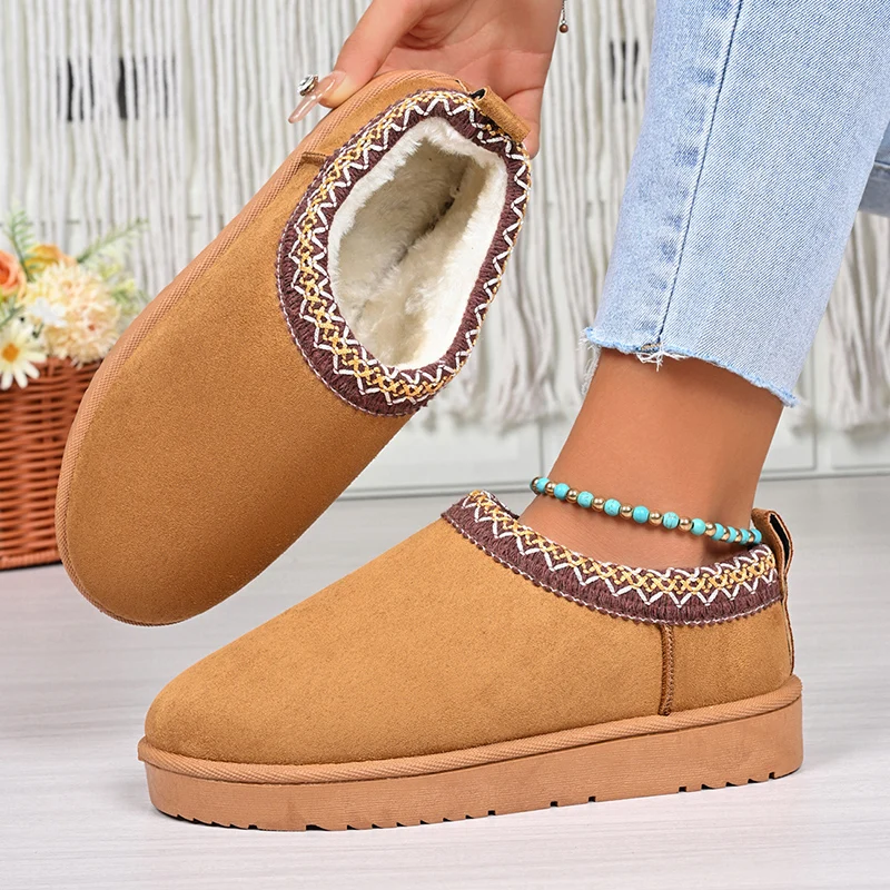 Autumn Winter Platform Snow Boots Women 2025 Warm Thick Soled Plush Winter Shoes Woman Faux Suede Fleece Line Ankle Boots Woman