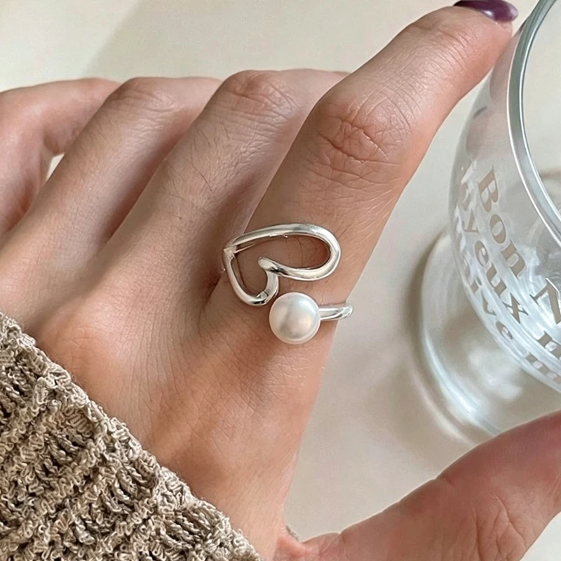 Elegant 925 Sterling Silver Crown Love Heart Wishbone Ring with Rose Gold Crystal