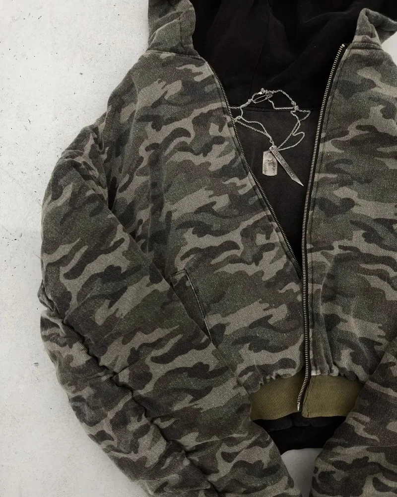 Y2K Retro Camouflage Reversible Jackets Warm Jacket for Women and Men Street Coats Clothes Harajuku Hip-Hop Casual Street Wear 4