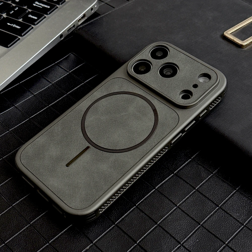 Luxury Faux Leather Case with Heat Dissipation and Wireless Charging Compatibility