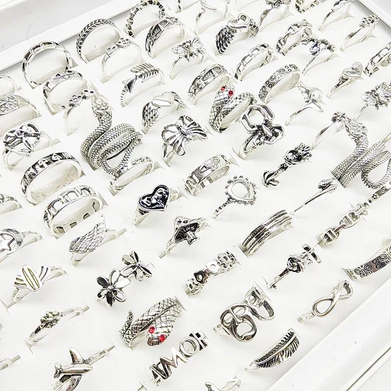 30pcs/lot Gothic Punk Ring Set For Women Men Fashion Butterfly Heart Snake Design Match Rings Daily Wear New Party Jewelry Gifts 6