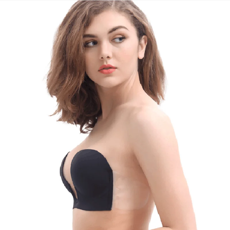 Invisible Push Up Bra Strapless Bras Dress Wedding Party Sticky Self-adhesive Silicone Brassiere Breathable Deep U Bra Underwear 5