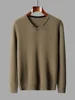 Autumn Winter New 100% Pure Wool Cashmere Sweater Men's V-neck Knitted Pullover Casual Solid Color Knitted Base Sweater Menswear 3