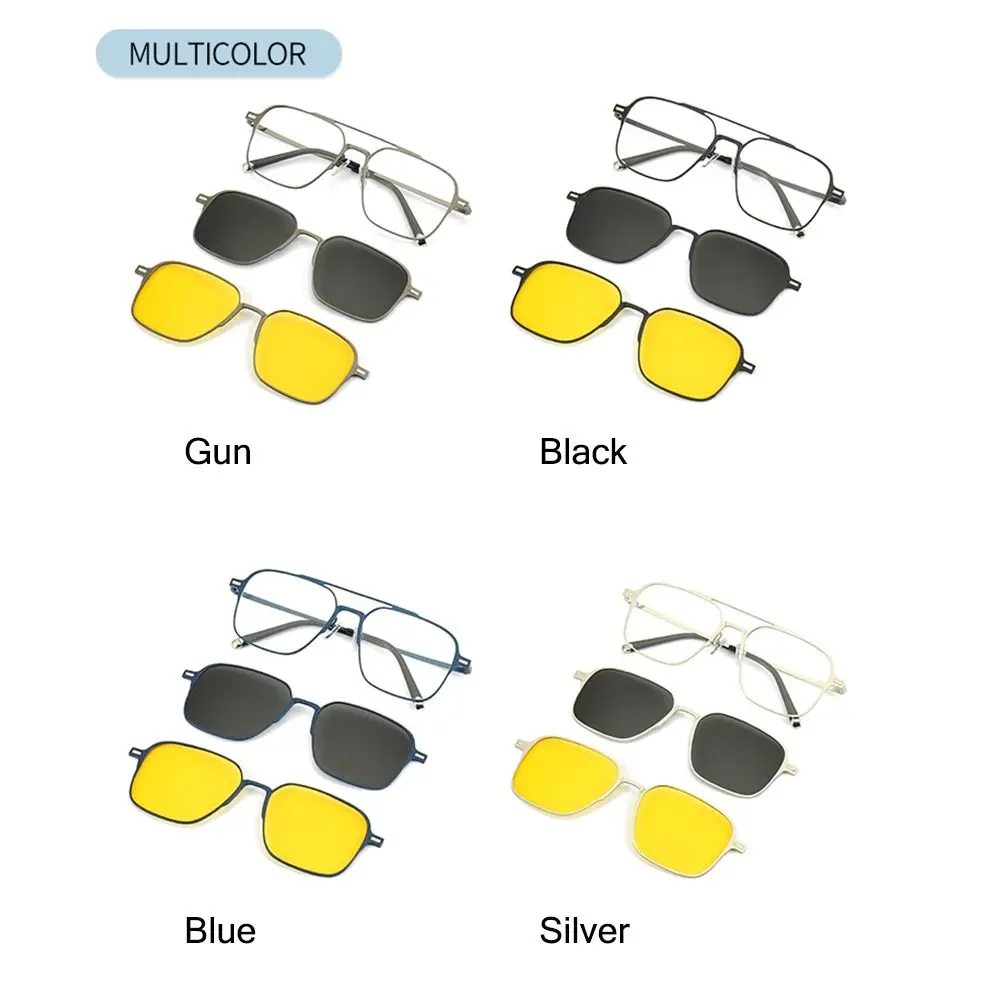 New Style 3 In 1 Glasses, Metal Anti Blue Light Glasses with Magnet Clip On Polarized / Night Vision Sunglasses