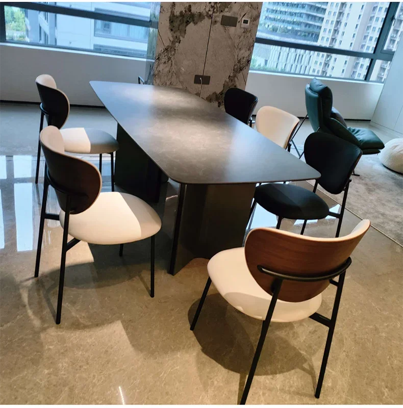 Italian Rock Slab Dining Table Modern Simple Rectangular Full Support Baseplate Black Retro Household Small Light Luxury Dining
