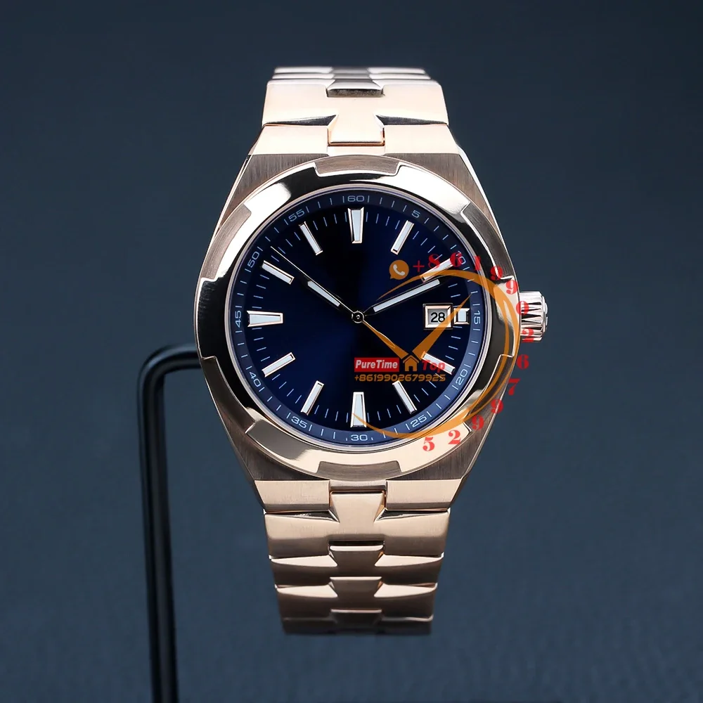 

Overseas 4500V Automatic Mens Watch Rose Gold Blue Stick Dial Stainless Steel Bracelet Clone Puretime 2023 Luxury Top Brand New