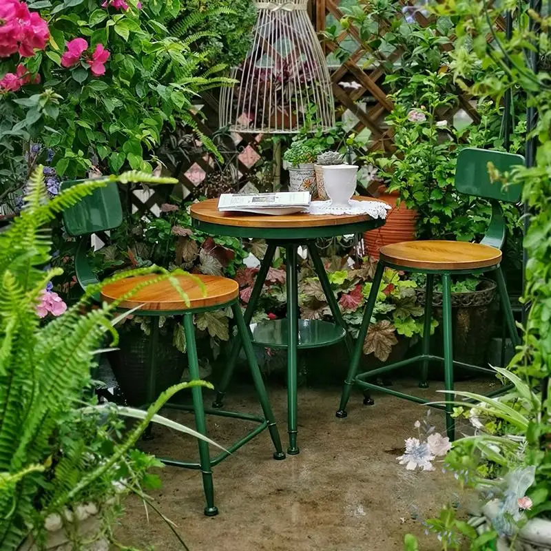Balcony table and chair combination simple leisure small round table garden outdoor courtyard milk tea shop iron indoor
