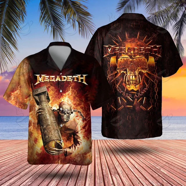 Popular Band Megadeth 3D Printing Hawaiian Shirts Men Women Casual Fashion Short Sleeve Shirt Tops Blouse Man Clothing 6