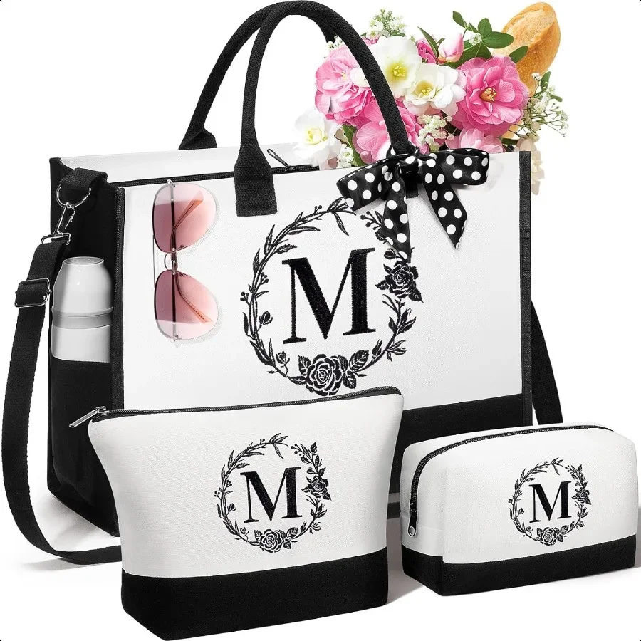 Personalized Initial Canvas Tote Bag for Women