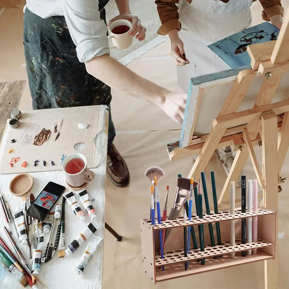 Wooden Artist Brush Holder Storage Organizer