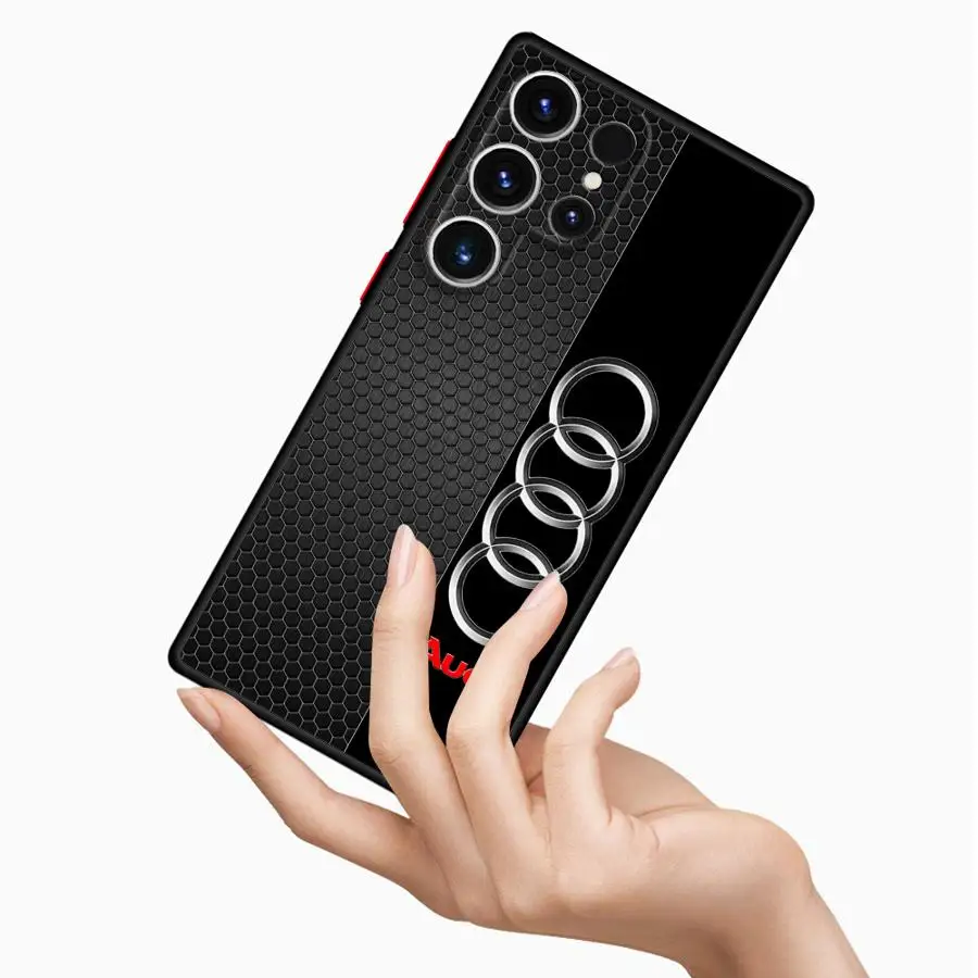Luxury Black Edge Phone Case with Audi Logo Design