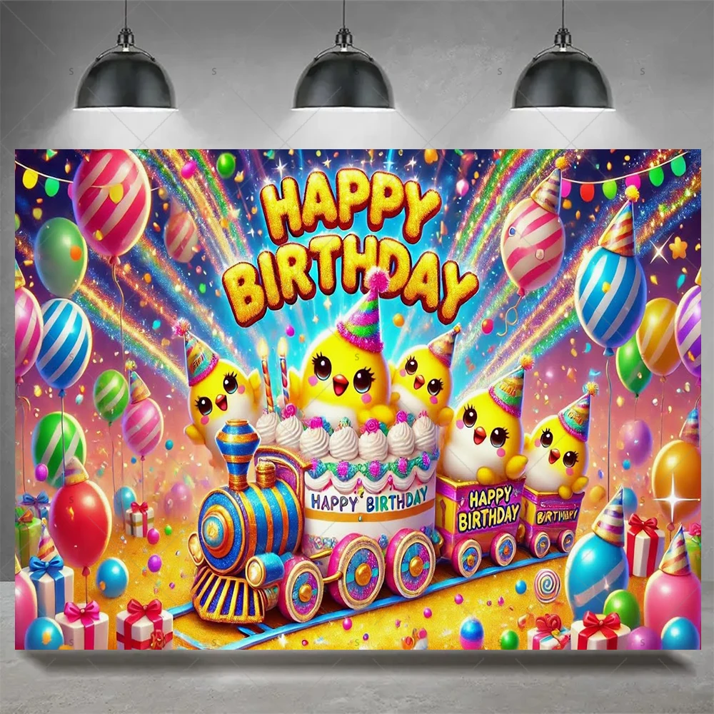 Cartoon Halo Zug Thema Hintergrund Bunte Ballon Geburtstag Party Dekoration Baby Dusche Liefert Banner Fotografie Hintergrund – Detail 6