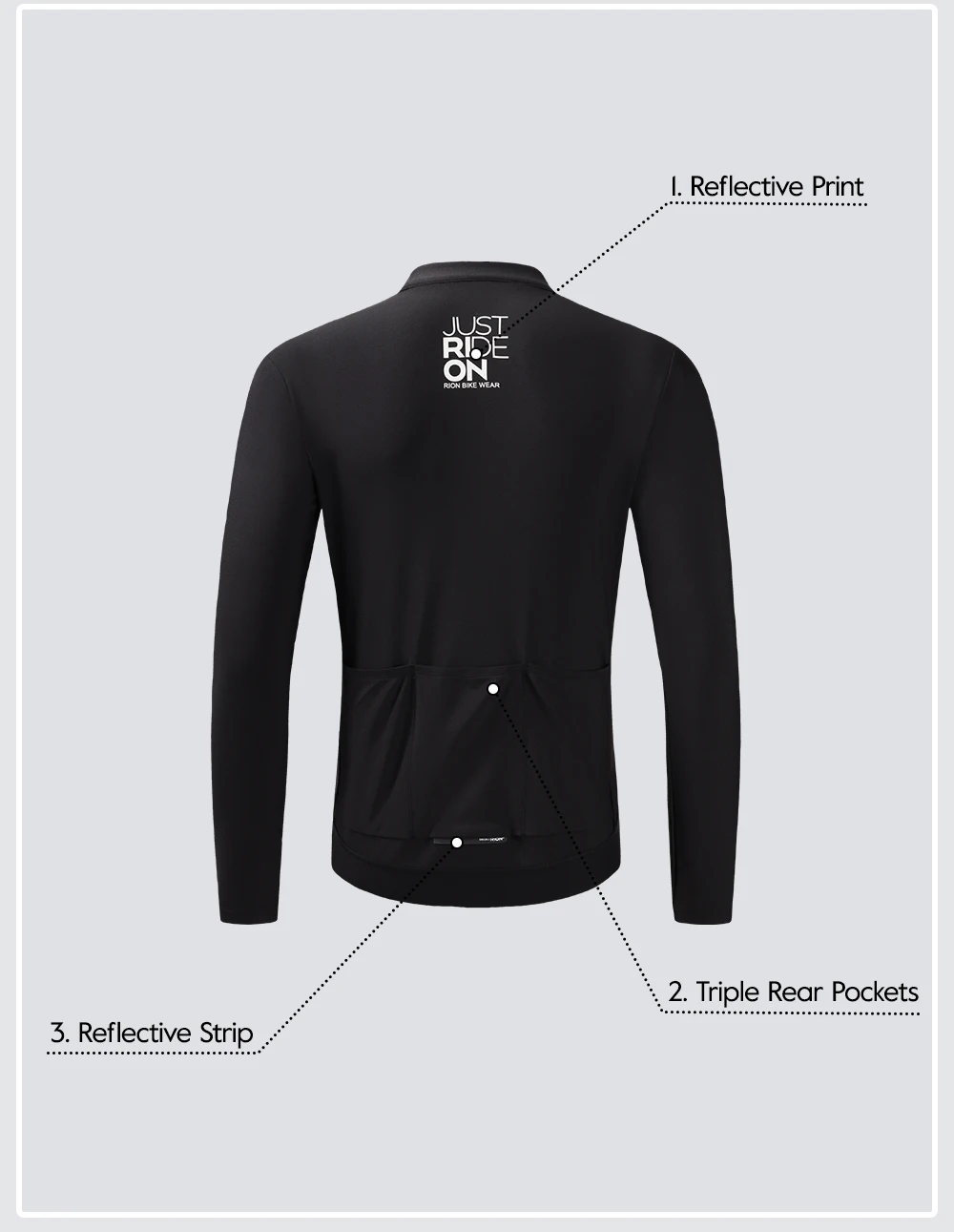 RION Herren-Radtrikot, Herbst-Fahrradbekleidung, Rennrad, MTB-Trikots, winddichte Langarm-Shirts, UPF 50+, Sonnenschutz-Oberteil – Detail 8