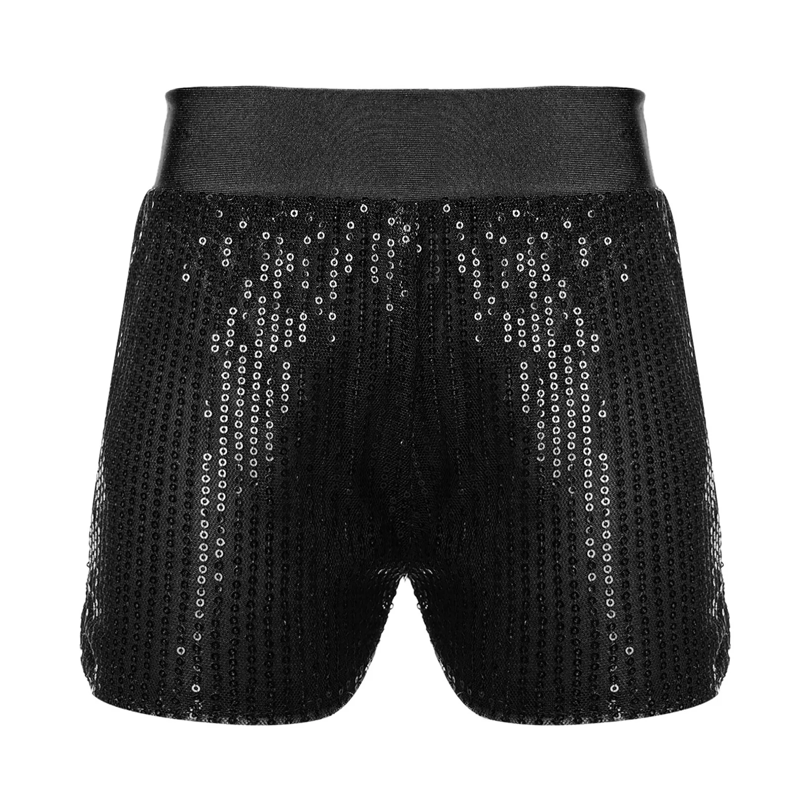 

Kids Girls Sparkling Sequin Dance Shorts Soild Color Elastic Waist Lined Shorts Dance Costumes for Jazz Disco Stage Performance