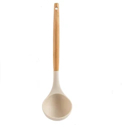 Non - Stick Silicone Cooking Utensils with Wooden Handles - Premium Kitchen Tool Set (White soup spoon)