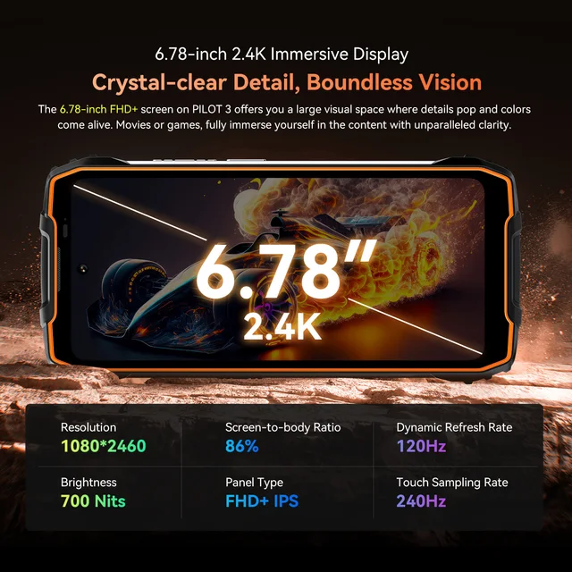 Blackview OSCAL PILOT 3 Smartphone robuste 5G AI MTK 6300, écran 6,78" FHD+2,4K 120 Hz, 12 + 24 Go de RAM, 256 Go + 2 To de ROM, 7500 Amh, 2