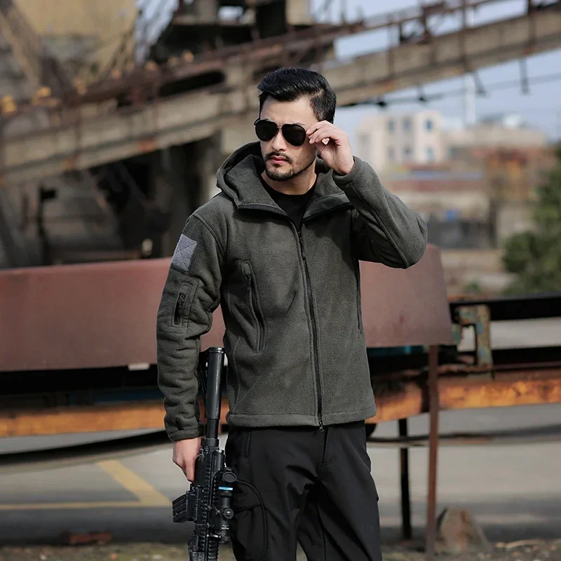 Custom Logo Men\'s Military Tactical Outdoor Sport Warm Hooded Fleece Jacket Outdoor Adventure Jacket Coats Security Recon Jacket