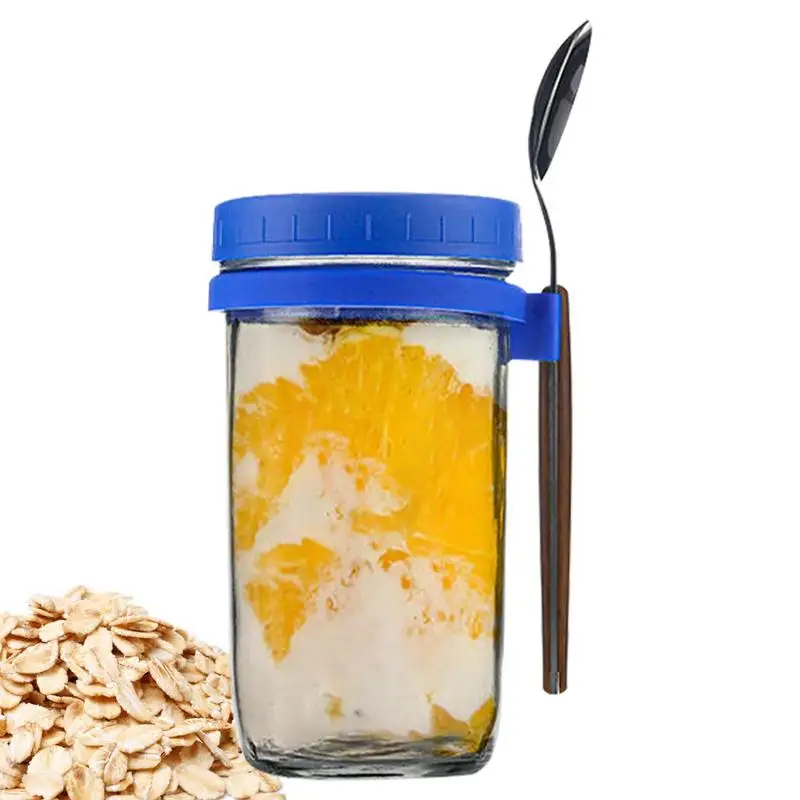 

Portable Overnight Oatmeal Cup Water Cup With Spoon And Lid 600ML Breakfast Cup Mason Cup Glass Salad Jar Yogurt Cup