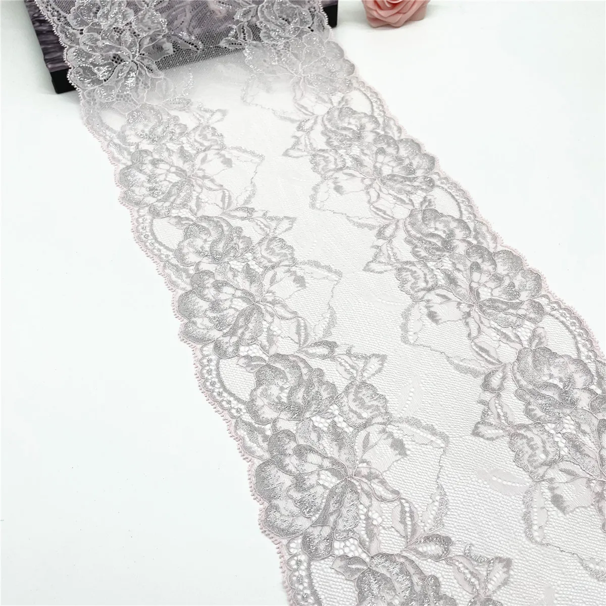 3y/lot 22cm Pink Silver Elastic Lace Trim Red Dark Purple Skirt Hem Underwear Sewing Craft DIY Apparel Fabrics Lace Wholesales 1