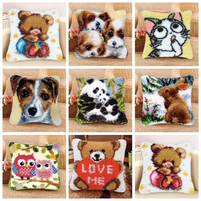 Cartoon Animal Latch Hook Embroidery Pillow Knotted Stitch Segment Embroidery Kit Hand Hooks Knitted Carpet Latch Hook Rug Kits