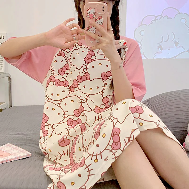 

Sanrio Cotton Nightdress Hellokitty Women Thin Large Size Pajamas Pochacco Ins Wind Pregnant Women Long Pajamas Home Wear