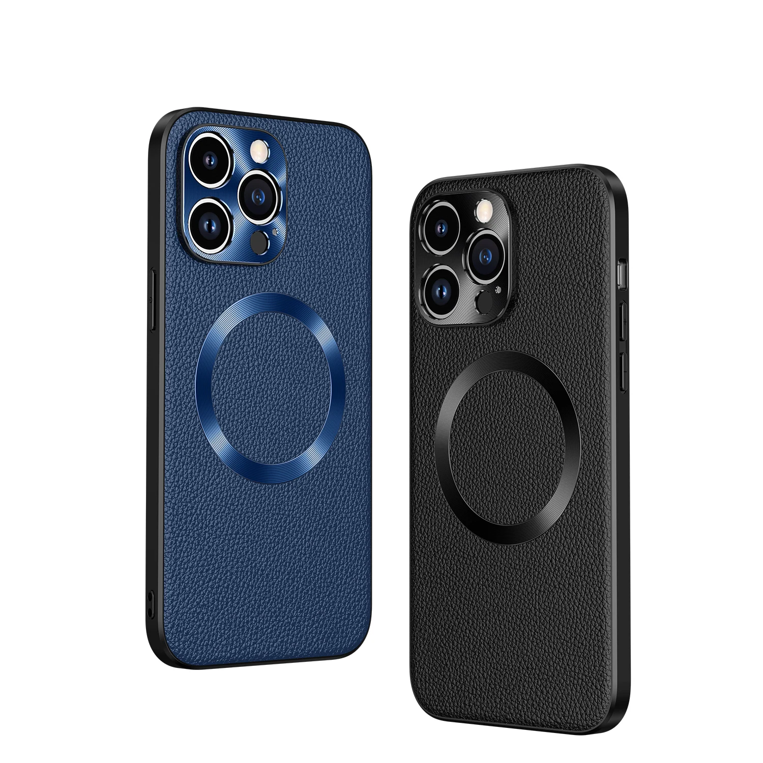 

Litchi Pattern Genuine Leather Magsafe Case for iPhone 14 Pro Max 12 13 Pro 15 Plus Magnetic Wireless Charging Protective Cover