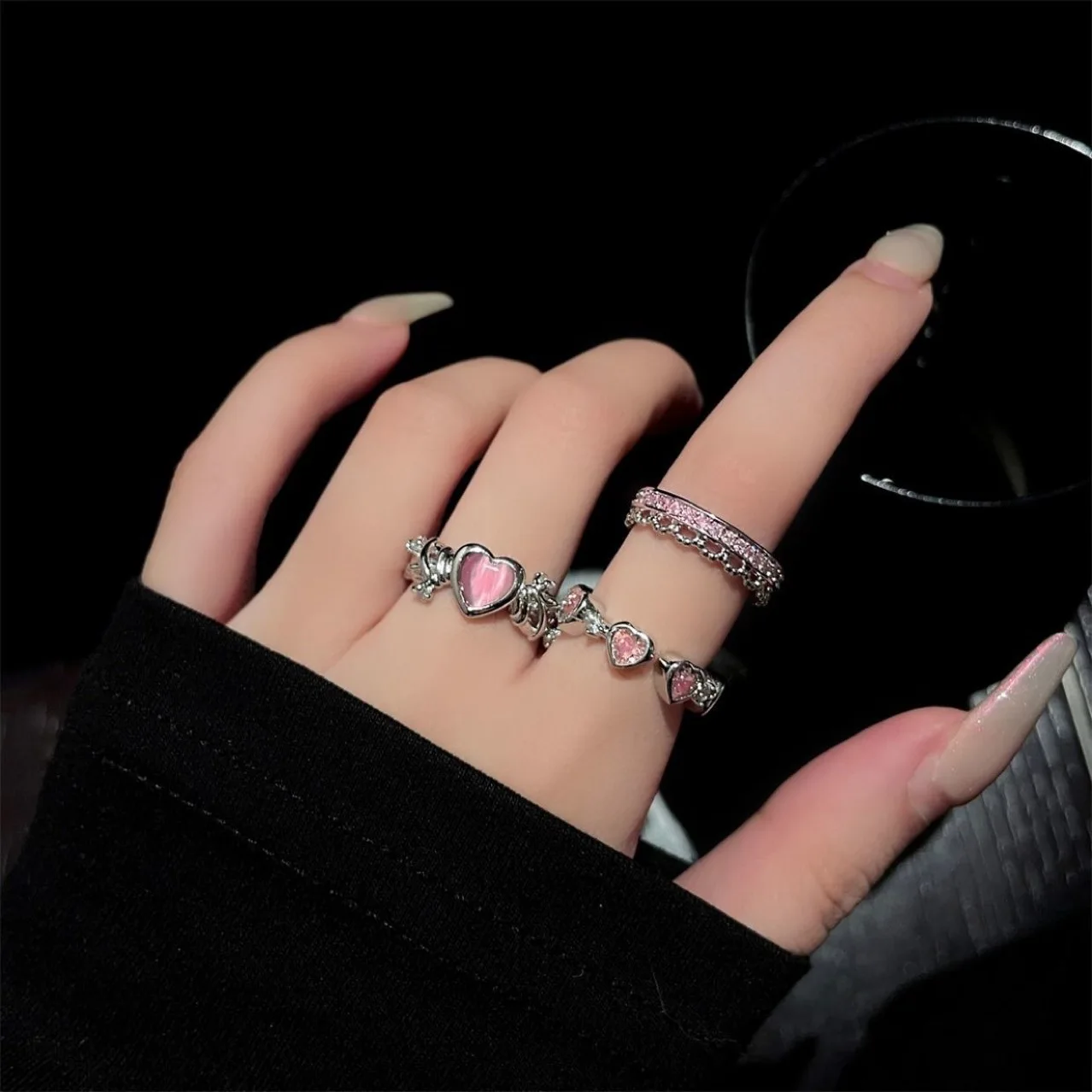 3 Pcs/set Y2K Purple Color Heart Zircon Rings for Women Fashion Retro Gothic Shiny Queen Ring 2024 Hot Party Gifts Lucky Jewelry