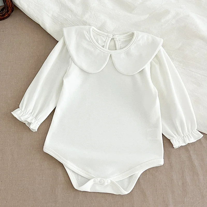 Baby Boys Girl Jumpsuit Autumn Newborn Romper Long Sleeved Solid Color Cotton Splicing Toddler Baby Girl Romper Children Clothes 5