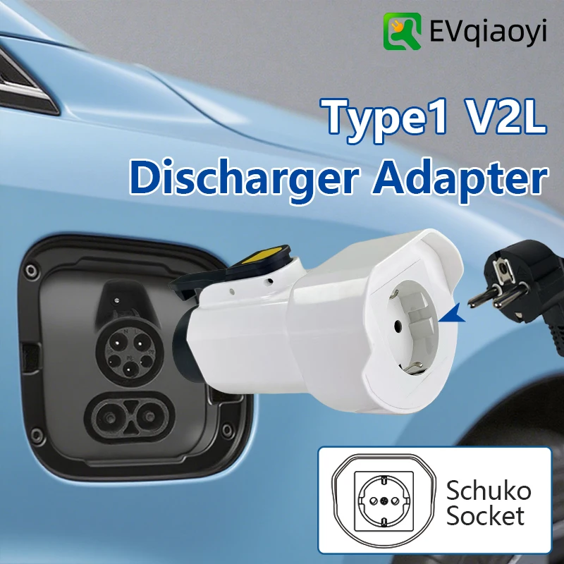 EVqiaoyi Type1 V2L Discharger Adapter EU Socket Vehicle to Load Plug IONIQ 5/6 KIA EV6/9 MG Outdoor Power Supply