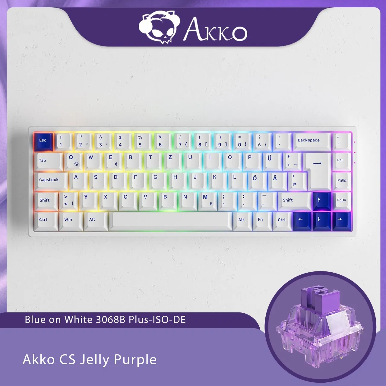 Akko-メカニカルゲーミングキーボード,30 68b Plus,青,白,ゲーミング用