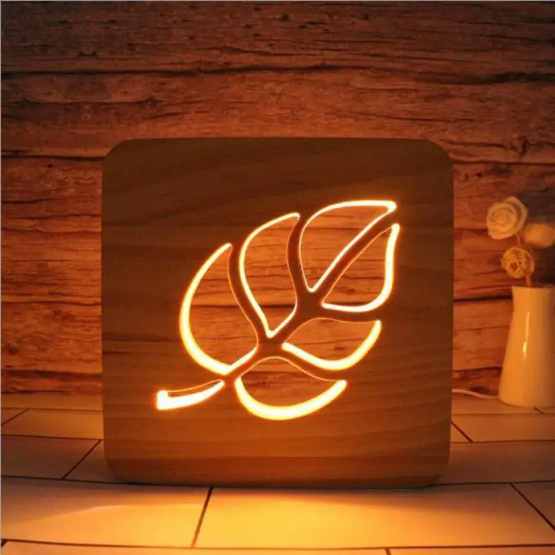 

Cross Border Supply 3d Night Light Desk Wooden Holiday Night Lamp Gift Creative Hollowed Out Usb Lovely Bedside Table Lamp