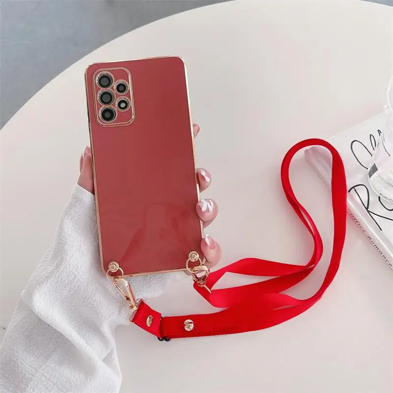Crossbody Lanyard Plating Silicone Case with Cord Strap
