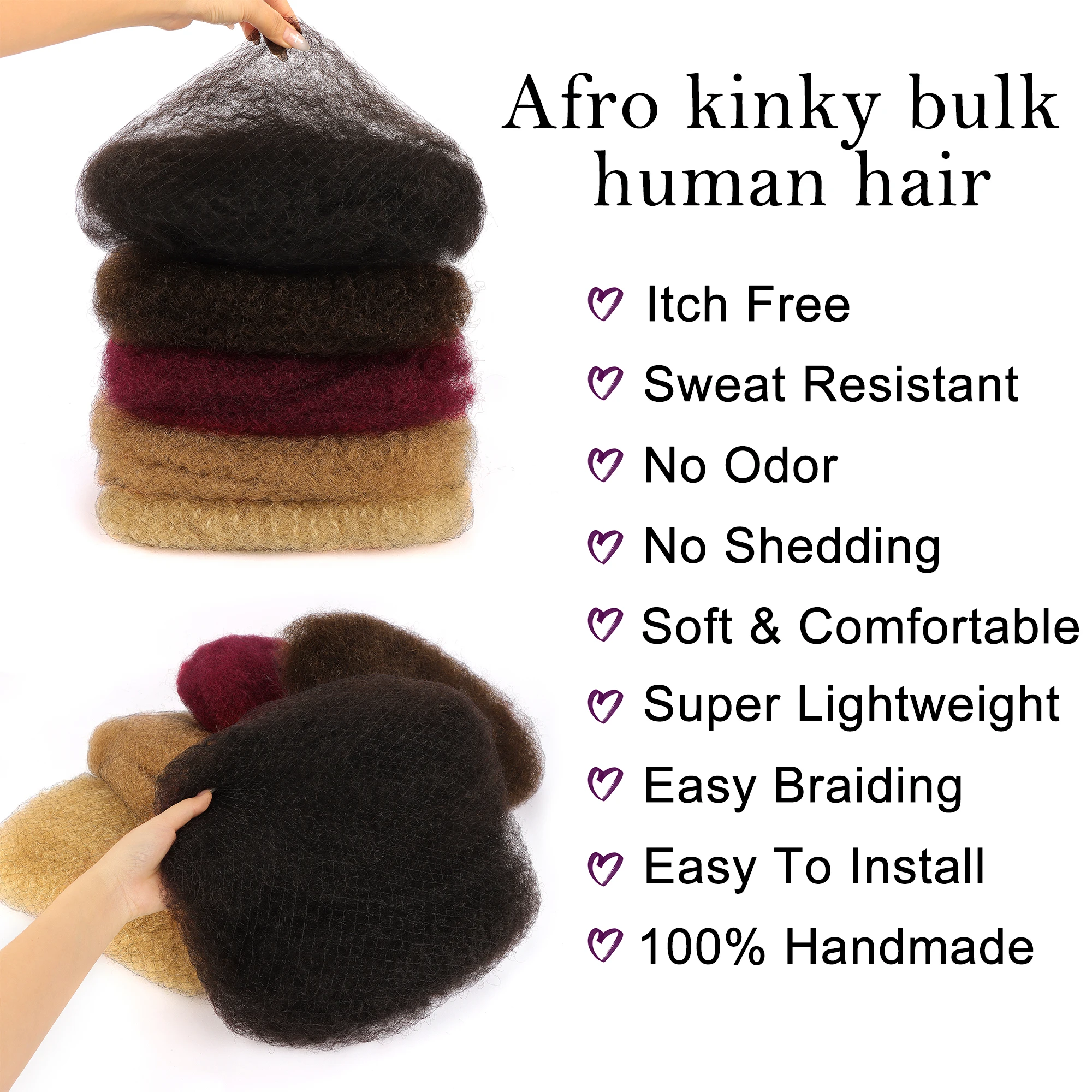Orientfashion Remy Bulk Hair No Attachment Peruvian Afro Kinky Curly Human Hair Bulk For 1Pc Braiding Natural Color Braids