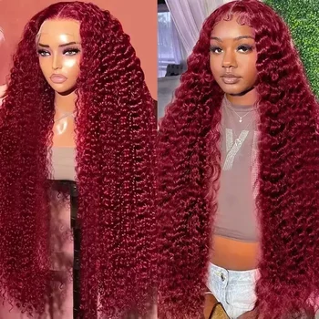 99J Burgundy Deep Wave 13x6 HD Lace Front Wigs Human Hair Undetectable Lace Pre Plucked Hairline 200 Density Transparent Lace 1