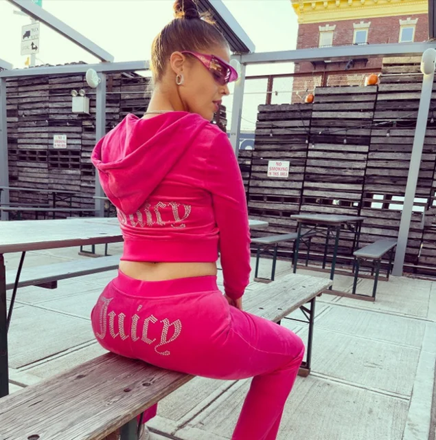 New Tracksuit Women Velvet Juicy Tracksuit Coutoure Couture Track Suit Two Piece Set Coture Sweatsuits For Women Pants Stes Rose Red