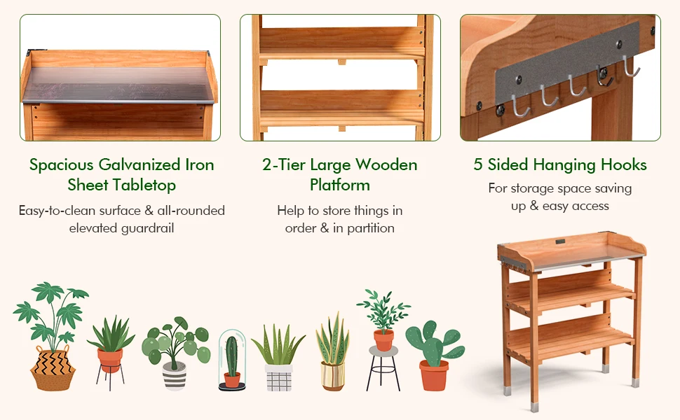 wood plant potting table