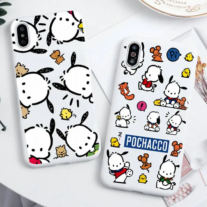 

Sanrio Pochacco Cartoon Phone Case For iphone 13 12 11 Pro Max Mini XS 8 7 6 6S Plus X SE 2020 XR Candy white Silicone cover