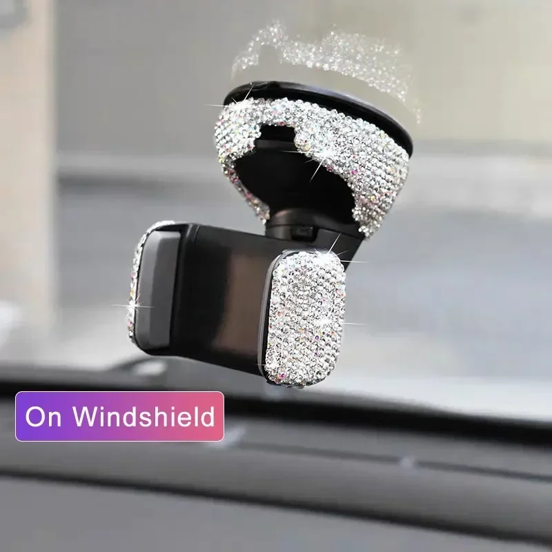 Rhinestone Crystal Car Phone Holder Universal Fit Mobile Mount