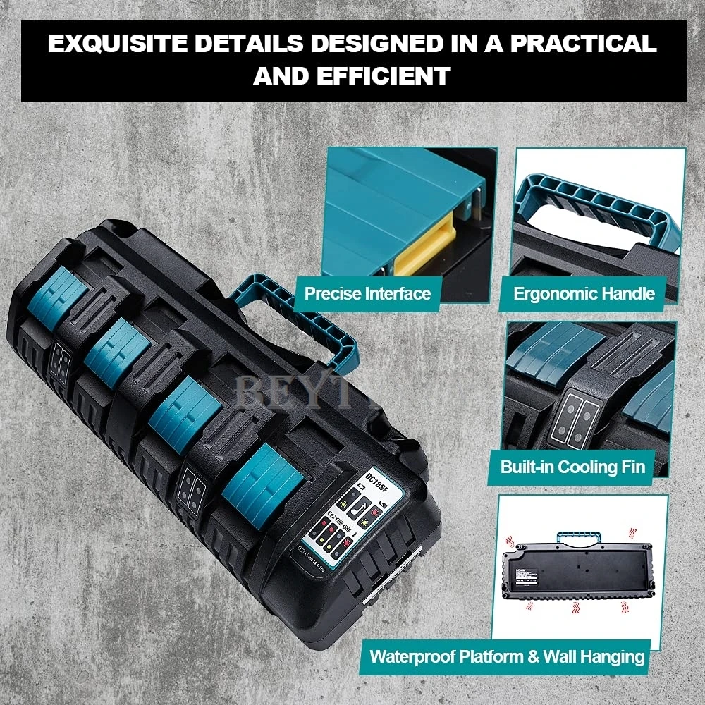 4-Port Fast Charger For Makita 14.4-18V LXT Lithium‑Ion Battery Charger Station