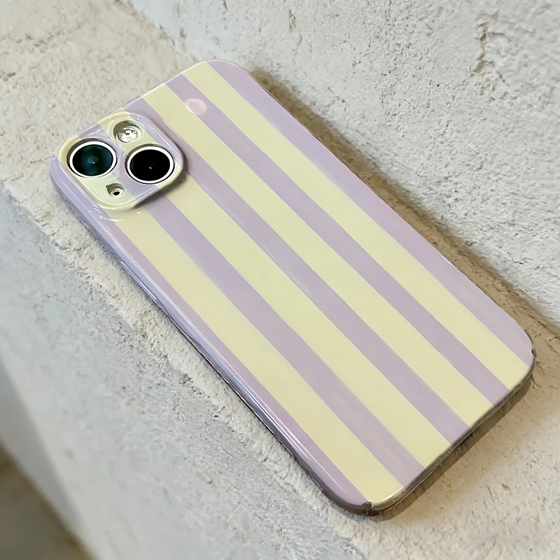 Vibrant Yellow and Purple Striped Hard Phone Case