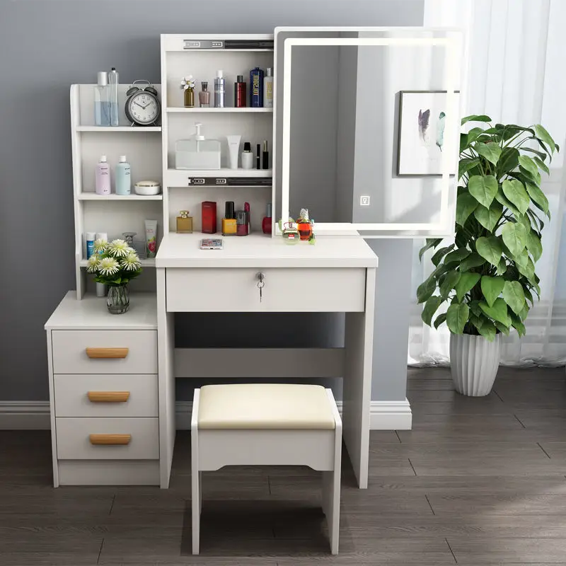 Simple Vanity with Shelves and Light Up Mirror