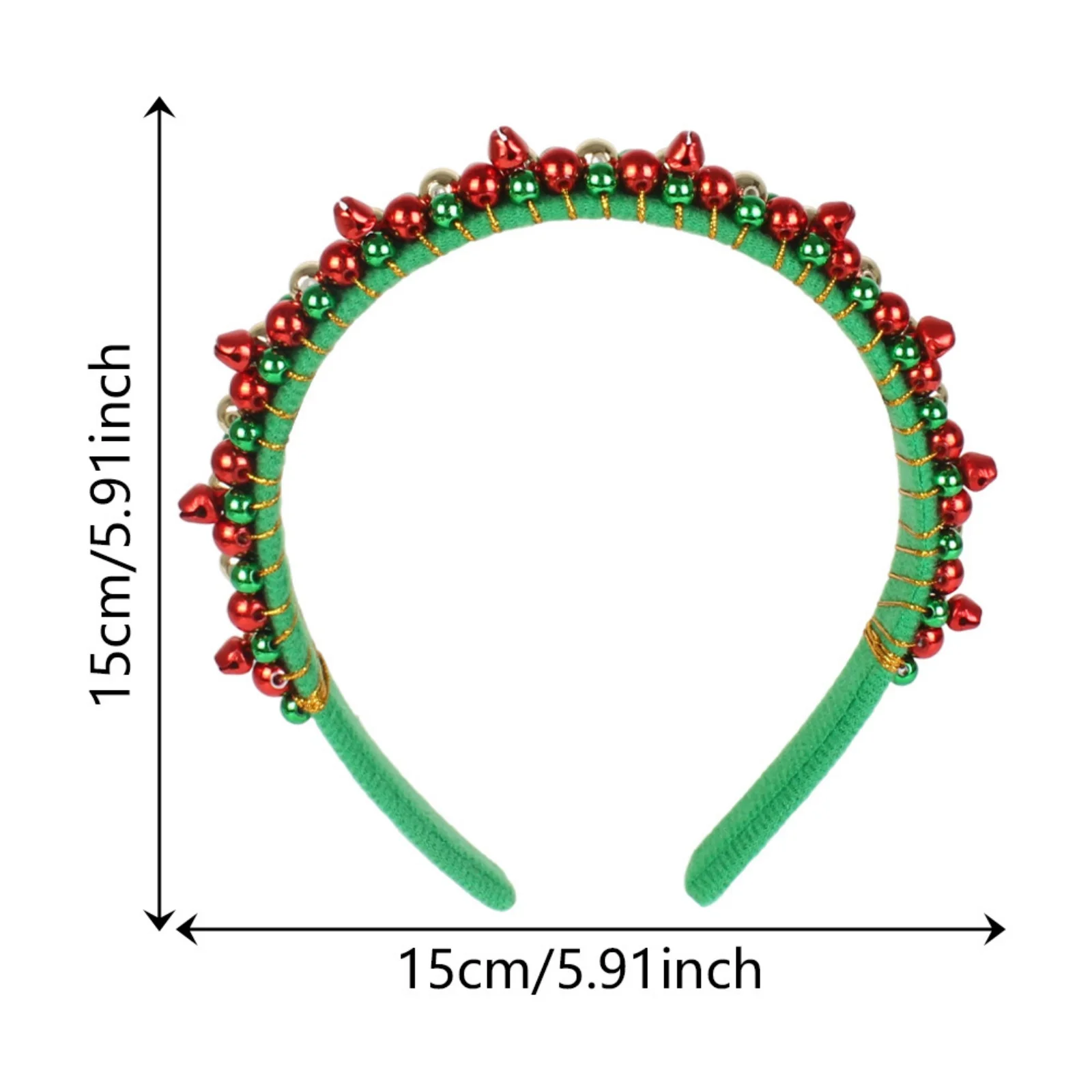 1PC Christmas Jingle Bell Headbands, Rhinestone Beaded Red Green Hair Hoops, Festive Hair Accessories For Women Girls