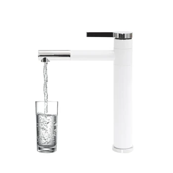 Kitchen 360° Rotatable Tap Bathroom High Washbasin Mixer Tap White Single Lever Mixer Tap for Bathroom Brass 5