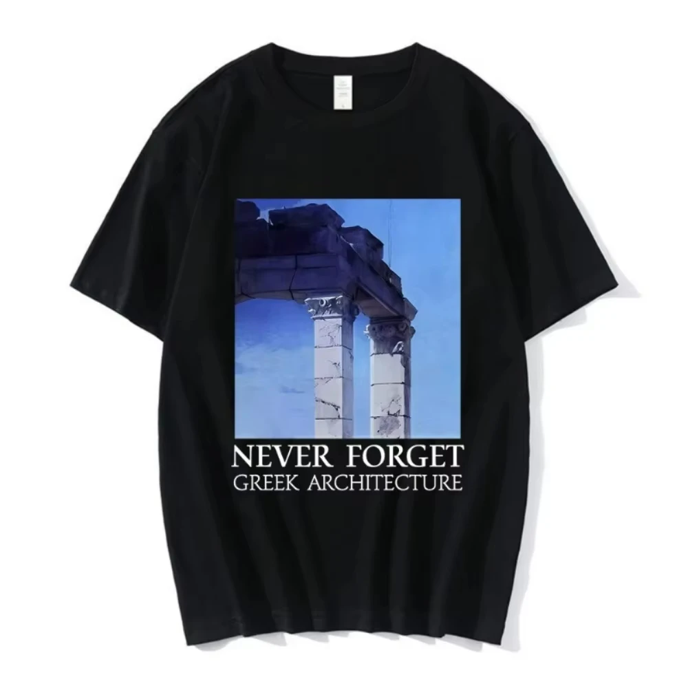 2026 NEVER FORGET GREEK ARCHITECTURE T-Shirts für Männer und Frauen, übergroße, kurzärmelige T-Shirts mit Rundhalsausschnitt, Unisex-Mode, Streetwear-Tops