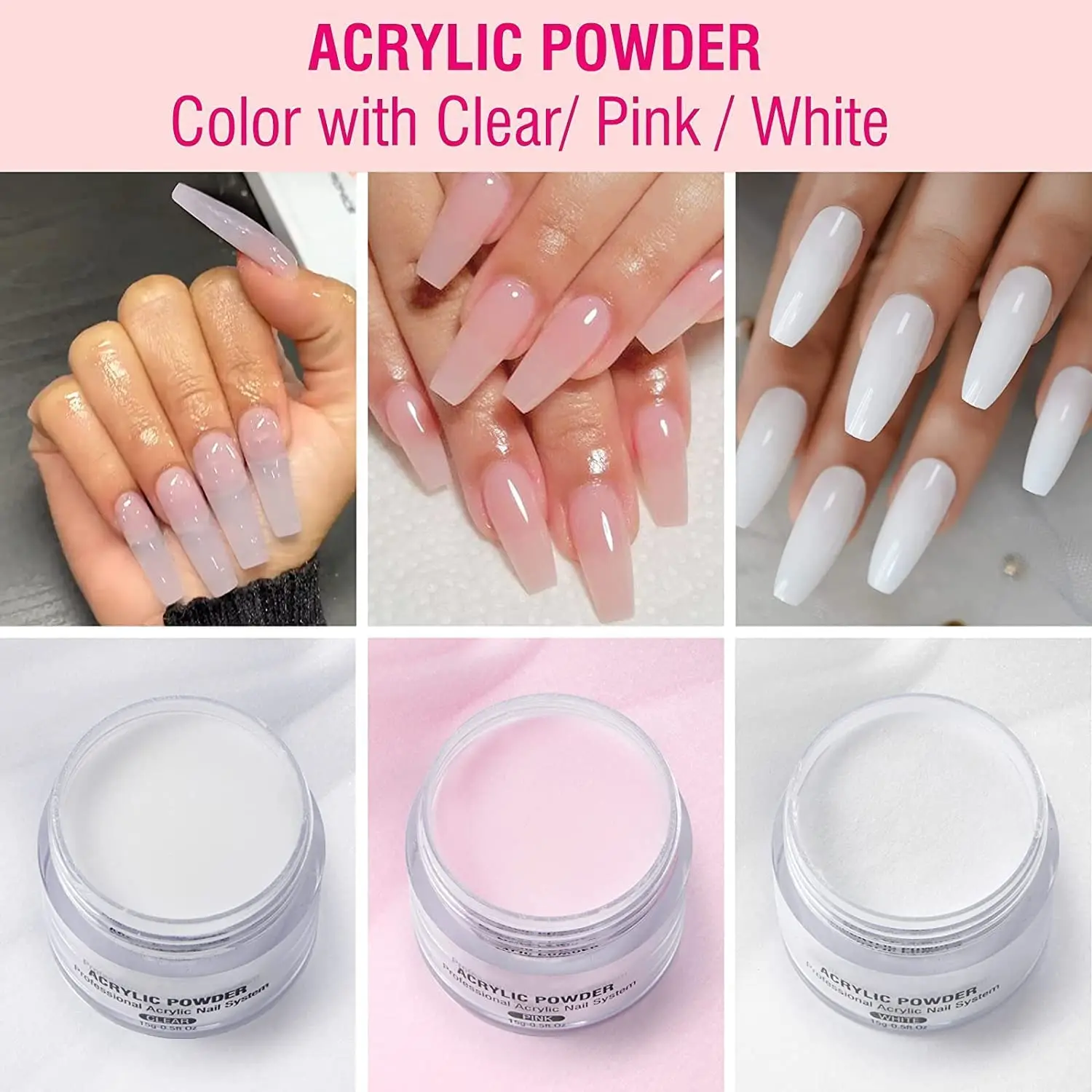 Powder Bloom - 3 Colors Acrylic Nail Kit with 24 Colors Giltter Powders |  MOROVAN