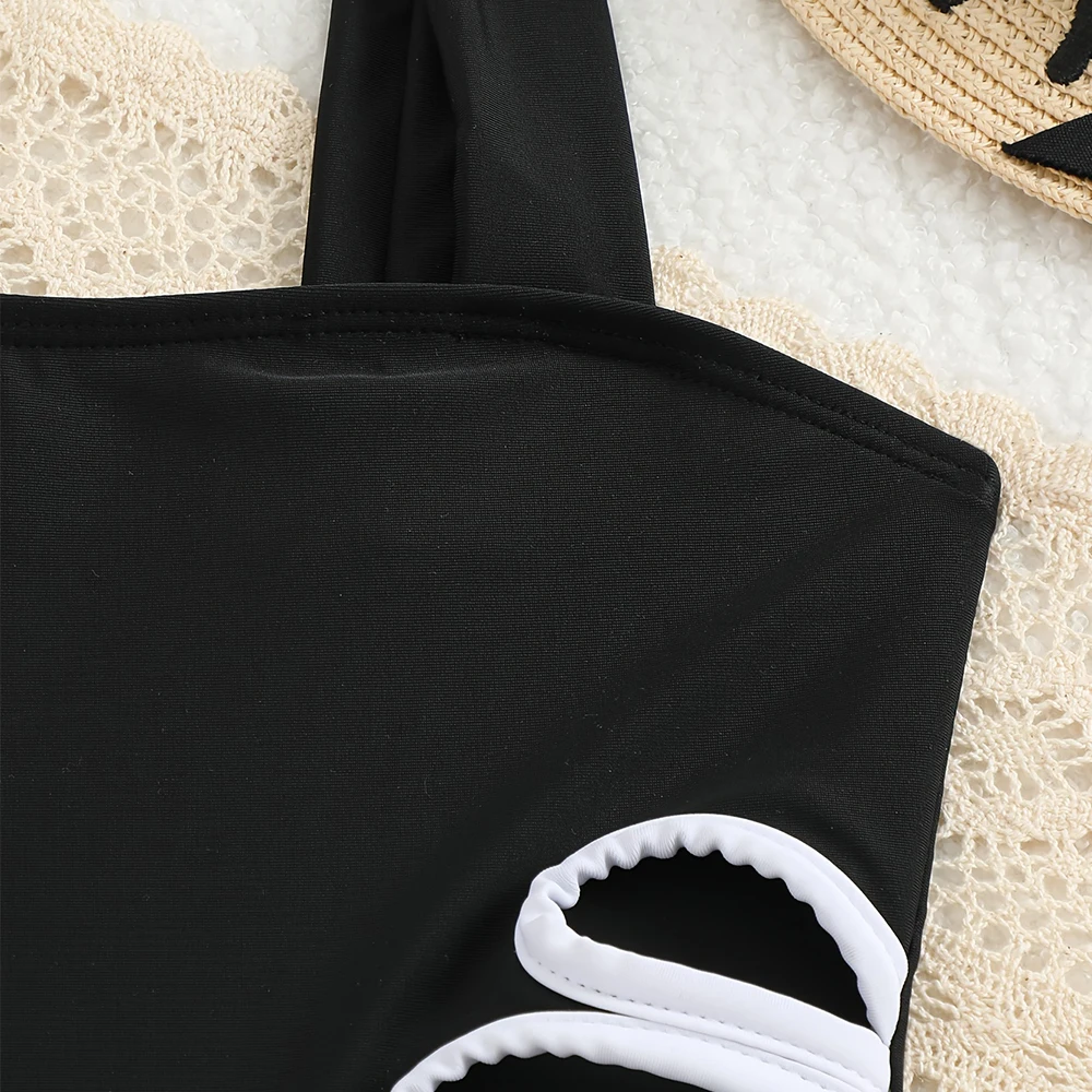 Summer Girls' Swimwear Children's One-Piece Swimsuit with Hollow Design Wide Straps for 8-12Years Older Youngsters Beach Wear 5